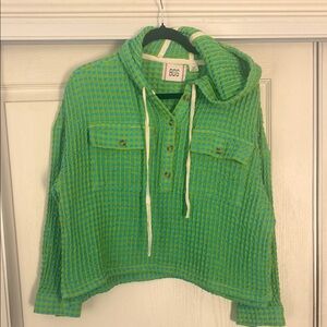 Green Waffle Knit Women's Sweater
